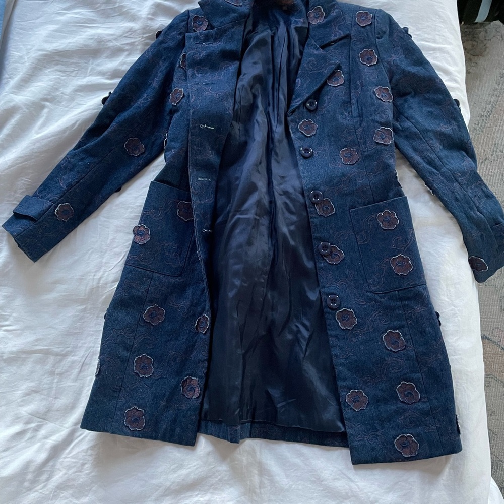 Floral Embroidered Denim Suit